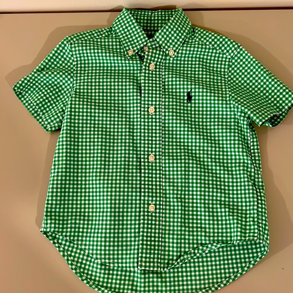 Ralph Lauren: Gingham Cotton Poplin Short-Sleeve Shirt Green. Boys 2/2T